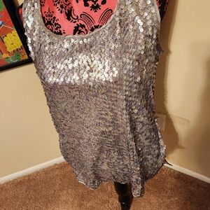 Chico's Silver Sequin Tank Top Size 2 (Large) NWT